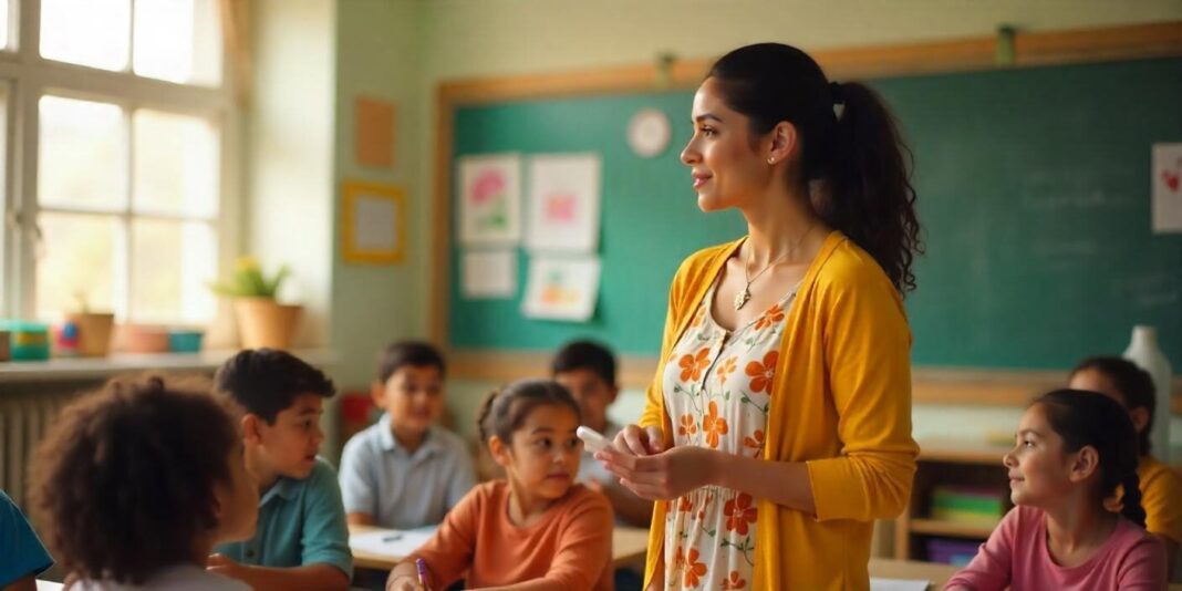 Teacher engages students in a classroom; Primary Teachers Now Eligible for Direct Residency in New Zealand.